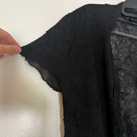 Eileen Fisher Black Crinkled Sheer Short Sleeve Open Cardigan Size S lightweight - Picture 7 of 10